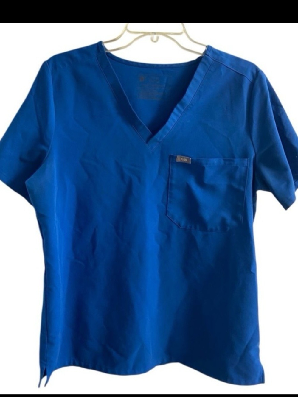 Figs V-neck Scrub Top in Blue with Logo Detail Large